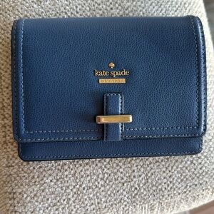 Small Kate Spade Blue Pebble Leather Wallet